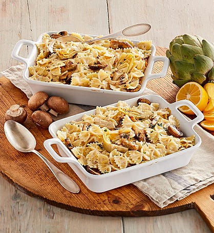 Farfalle in Lemon Sauce with Chicken, Artichokes, and Mushrooms